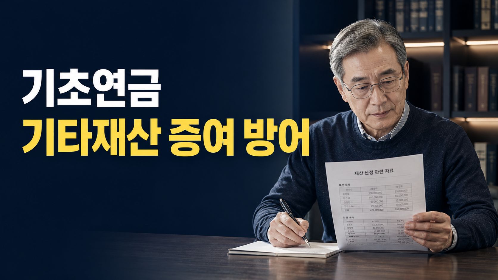 복지로 사이트에서 부모 자녀 합가 시 기초연금 기타재산 증여 반영 비율을 확인하고 방어 전략을 세우는 화면 **[썸네일 프롬프트]**