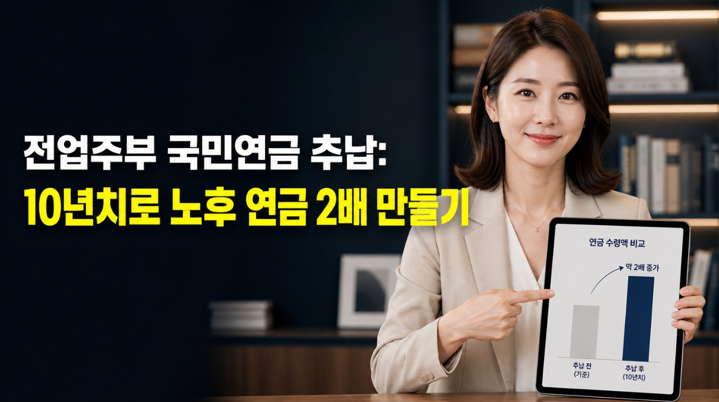 전업주부 국민연금 추납 신청을 위해 예상 수령액 표를 확인하며 노후 자금 계획을 세우는 분석가의 모습