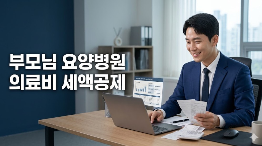 국세청 홈택스 사이트에서 부모님 요양병원 의료비 세액공제 대상 금액과 근로자 총급여 3% 초과분을 계산하는 과정을 확인하는 모습
