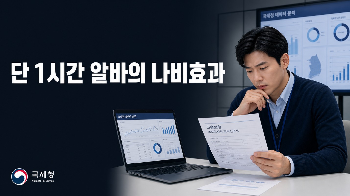 고용보험 공식 사이트에서 실업급여 단기알바 적발 시 징수되는 금액과 국세청 교차 검증 시스템을 안내하는 분석 화면